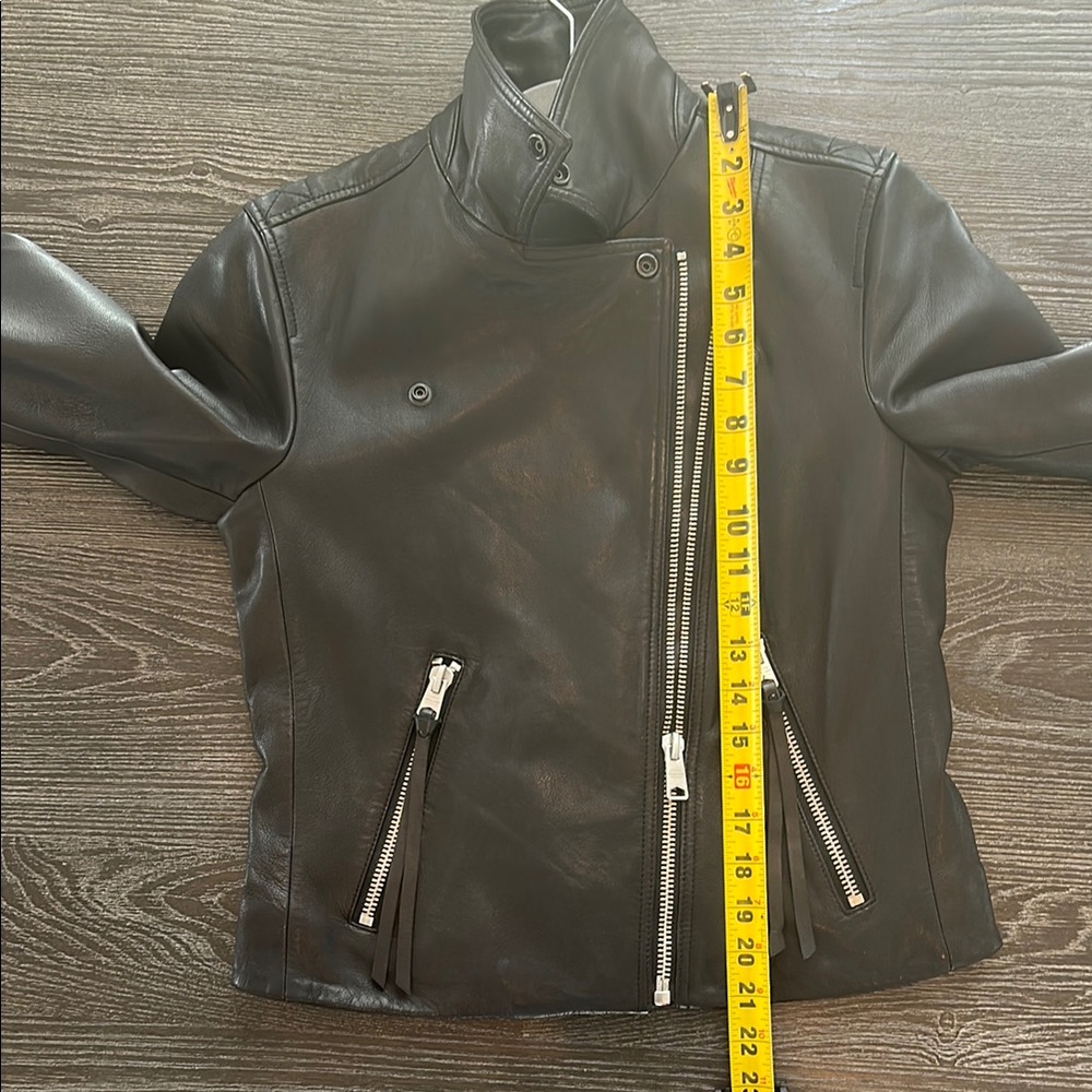 AllSaints Black Leather Cropped Biker Jacket - Picture 9 of 12